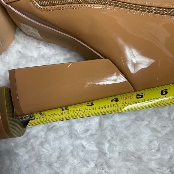 SHEIN Patent tan mid calf Boots pointed toe side zipper block heels size 11 - Picture 6 of 10